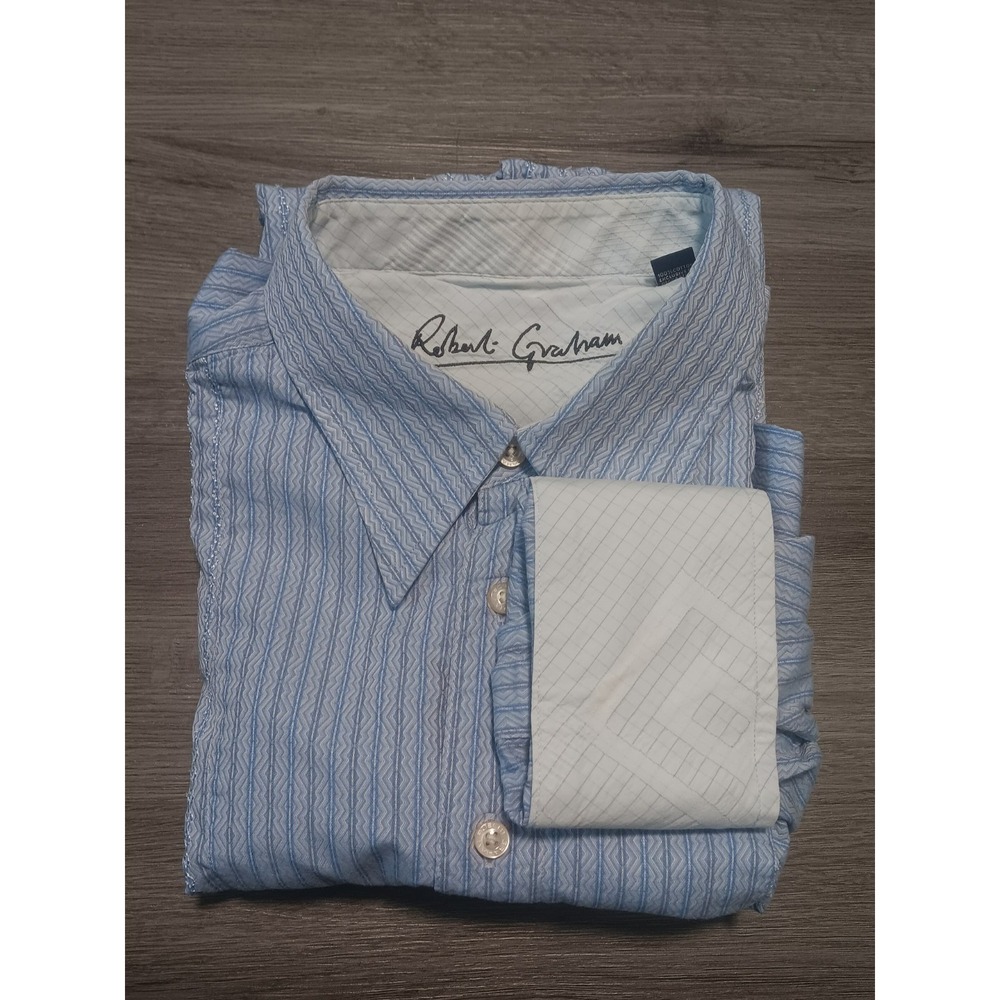Robert Graham Men's Light Blue Striped‎ Flip Cuff Long Sleeve Shirt Size 2XL